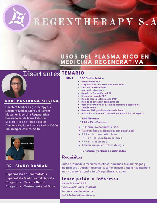 Curso: Usos del plasma rico en medicina regenerativa